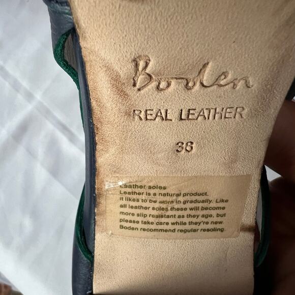 Boden Navy Blue Leather Strappy Open Toe Heels Women’s Size 38 Summer Sandal - Picture 13 of 13